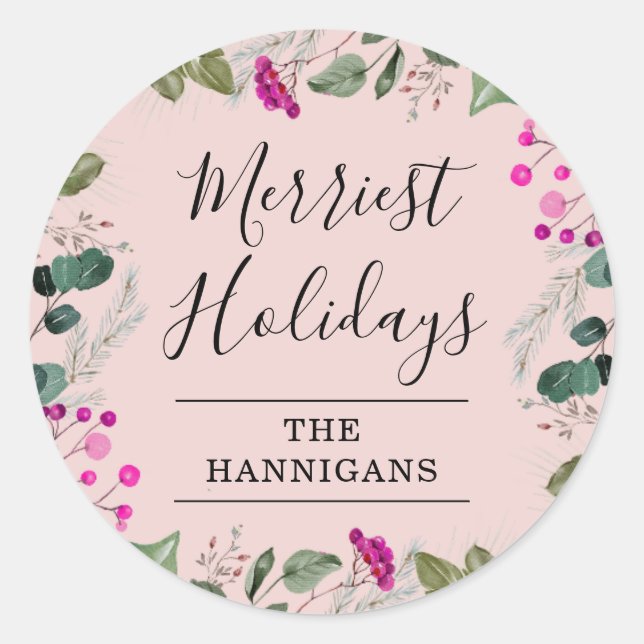 Cute Boho Blush Pink Holiday Christmas Sticker (Front)