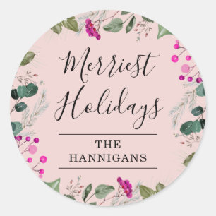 Cute Boho Blush Pink Holiday Christmas Sticker