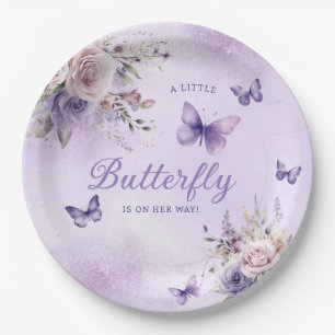 Cute Boho Butterfly watercolor Floral Baby Shower  Paper Plate