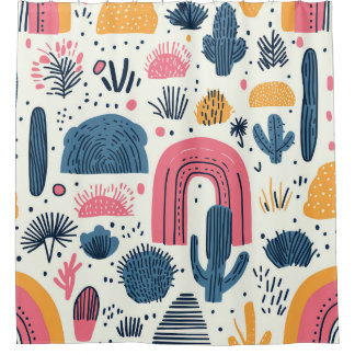 Cute Boho Cactus Desert Design Shower Curtain