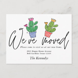 Cute Boho Cactus We've Moved Family Photo Moving Announcement Postcard