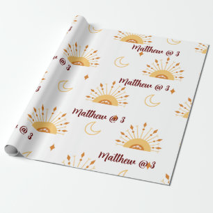 Cute Boho Celestial Kids Birthday Seamless Pattern Wrapping Paper