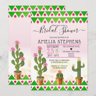 Cute Boho Chic Cactus Tribal Bridal Shower Invitation