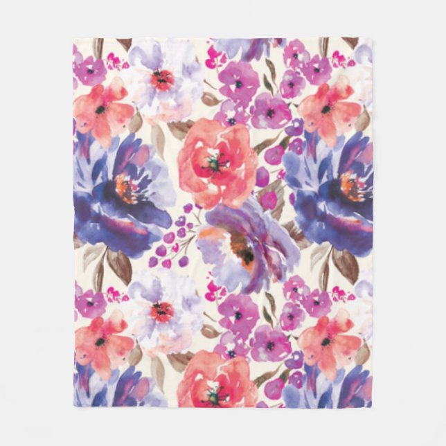 Cute BoHo-Chic Floral Design Fleece Blanket (Front)