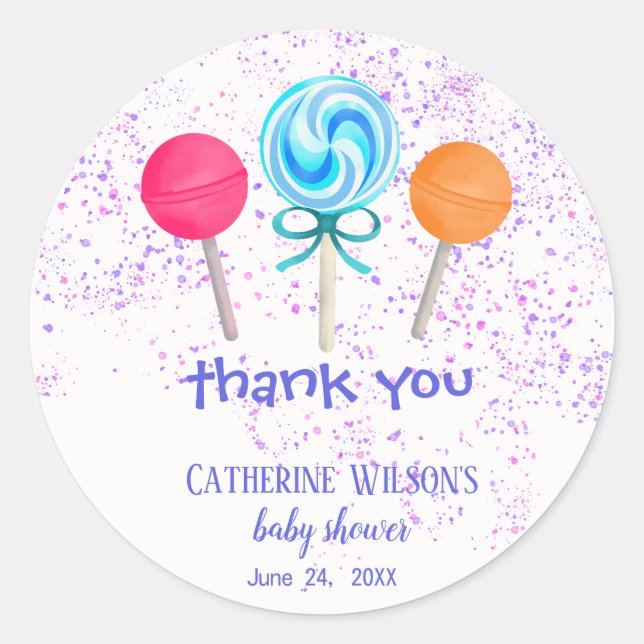 Cute Boho Chic Lollipops Candy Land Baby Shower Classic Round Sticker (Front)