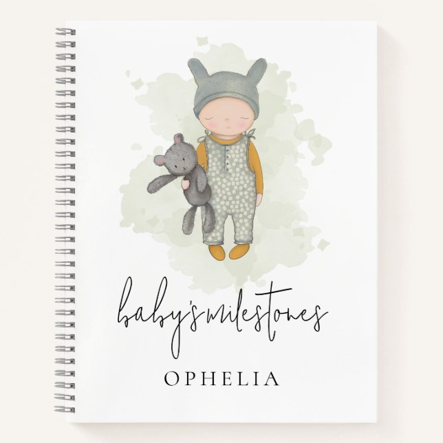 Cute Boho Chic Name Bear Baby Milestones  Notebook (Front)