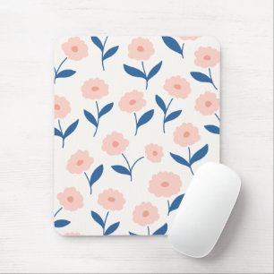 Cute Boho Chic Pink Flowers Pattern  Mouse Mat