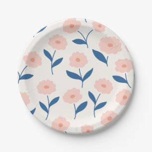 Cute Boho Chic Pink Flowers Pattern Paper Plate