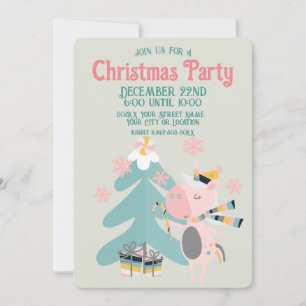 Cute Boho Christmas Unicorn on Sage Invitation