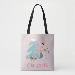 Cute Boho Christmas Unicorn with Name on Pink Tote Bag