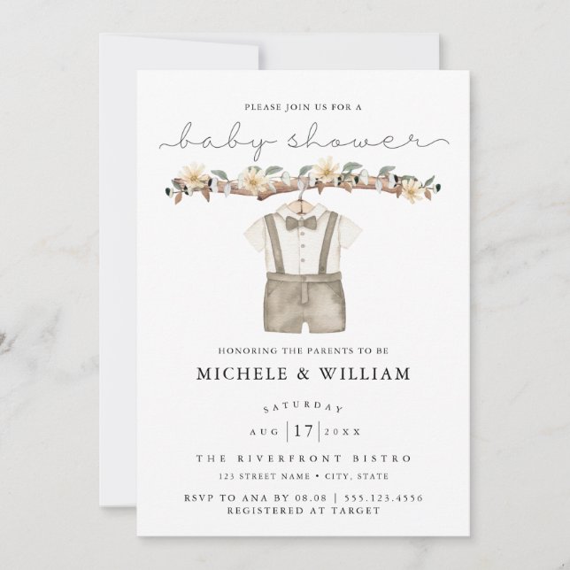 Cute Boho Clothes Boy Baby Shower Invitation (Front)