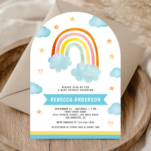 Cute Boho Colourful Rainbow Clouds Arch Baby Showe Invitation