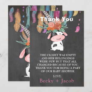 Cute Boho Cow Baby Shower Thank You Cards