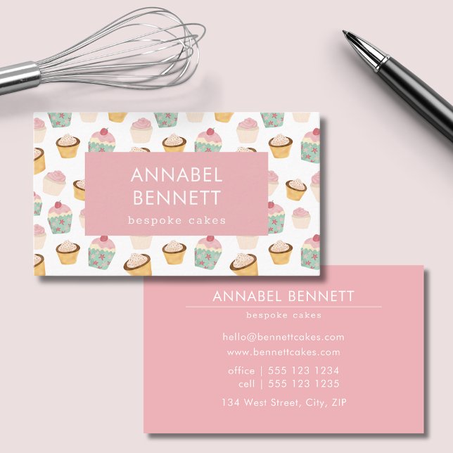 Cute Boho Cupcake Pattern Business Card (Cupcake design business card perfect for cake makers, bespoke cake bakers and bakeries.)