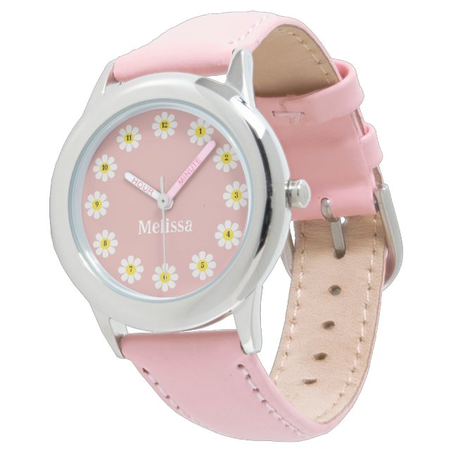 Cute Boho Daisy Flower Custom Name Girl  Watch (Angled)