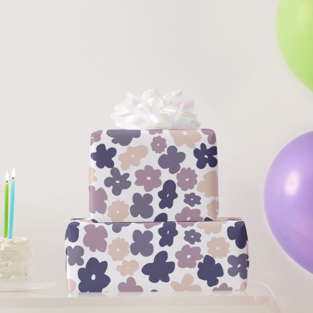 Cute Boho Daisy Purple Wrapping Paper (Party Gifts)