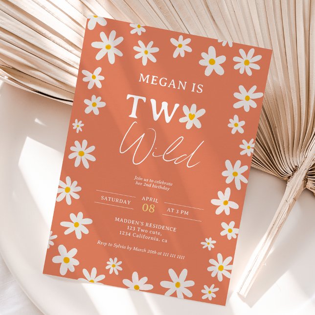 Cute boho daisy rainbow two wild 2nd birthday kids invitation (Creator Uploaded)