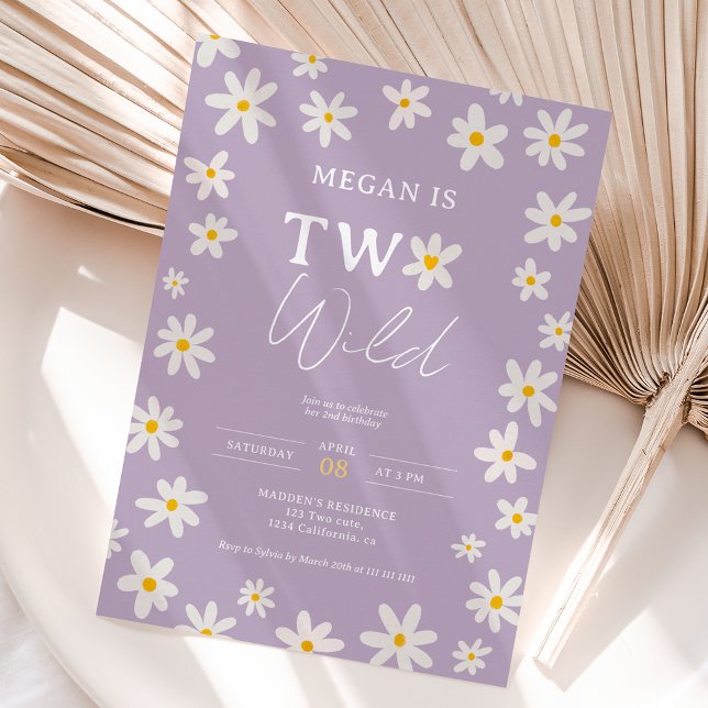 Cute boho daisy rainbow two wild 2nd birthday kids invitation (Creator Uploaded)