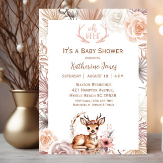 Cute Boho Deer Baby Shower Invitation