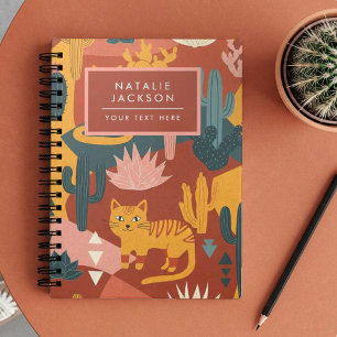 Cute Boho Desert Cats Cactus Succulent Pattern Notebook
