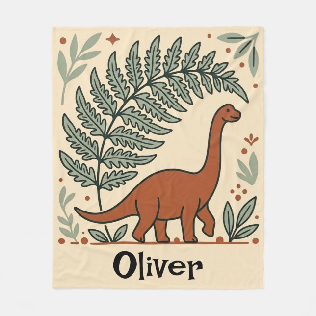 Cute Boho Dinosaur Nursery Fleece Blanket (Front)