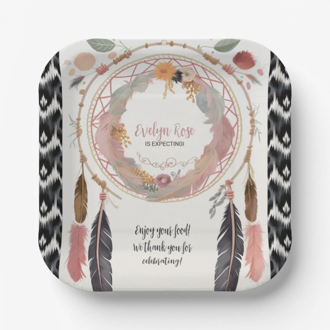 Cute Boho Dreamcatcher Baby Shower Party  Paper Plate (Front)