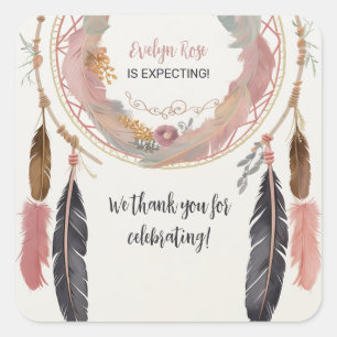 Cute Boho Dreamcatcher Baby Shower Party Square Sticker