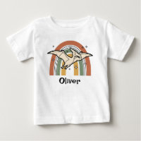 Cute Boho Earth Tone Flying Dinosaur & Rainbow