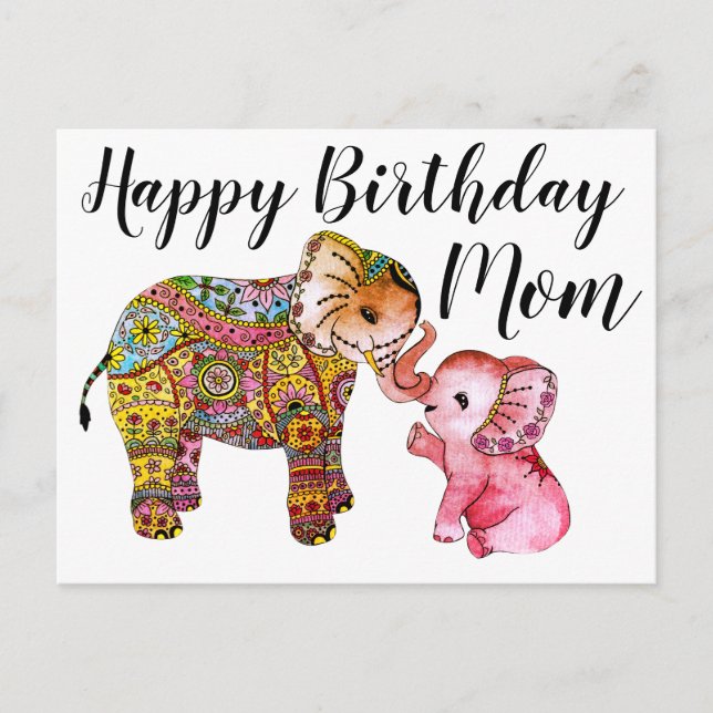 Cute Boho Elephant Happy Birthday Mother Postcard (Front)