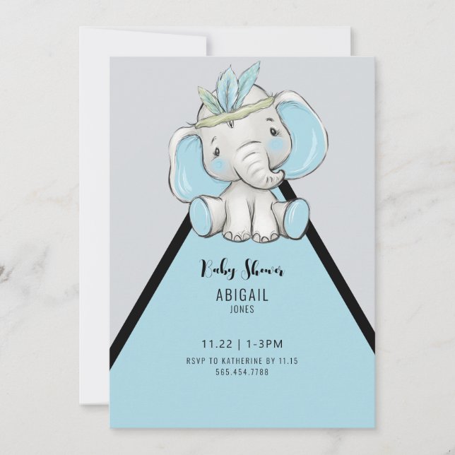 Cute Boho Elephant Oh Baby Shower Invitation (Front)