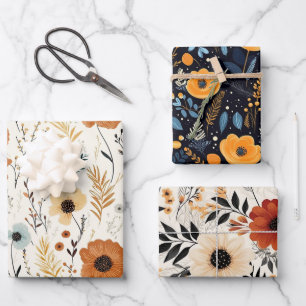 Cute Boho Fall Flowers Wrapping Paper Sheet