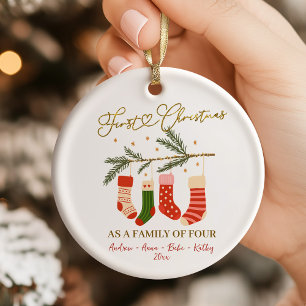 Cute Boho First Christmas Family of Four Ceramic Tree Decoration