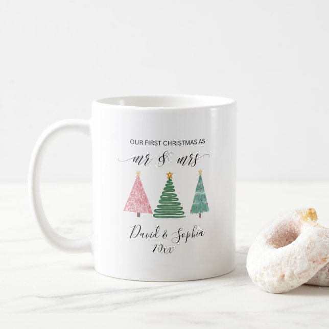 cute boho first Christmas together mug (With Donut)