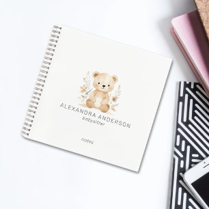 Cute Boho Floral Bear Watercolor Child Service Notebook
