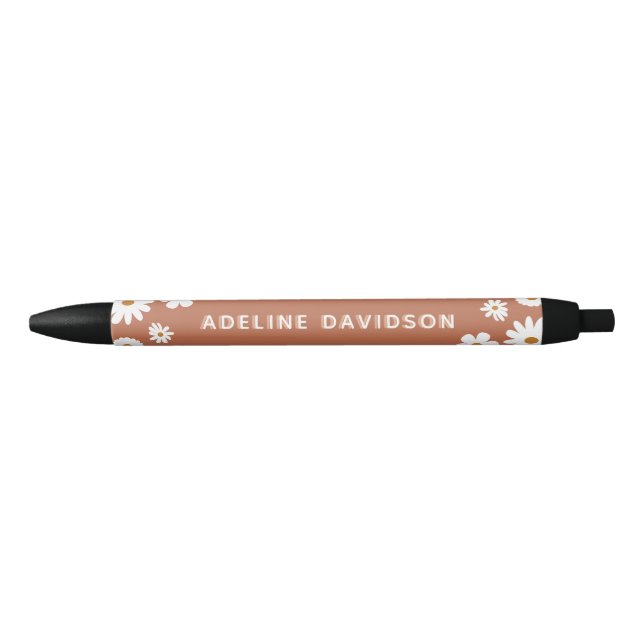 Cute Boho Floral Daisy Black Ink Pen (Front)