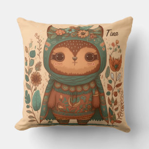 Cute boho floral owl  cushion