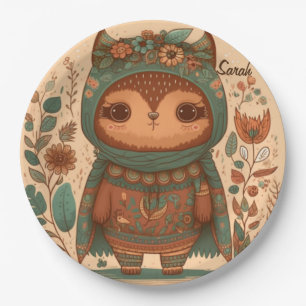 Cute boho floral owl custom paper plate