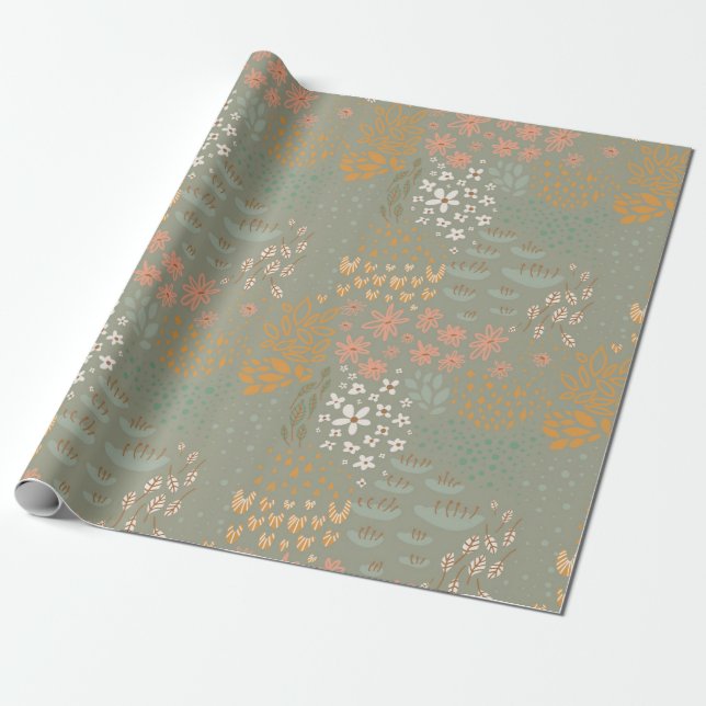 Cute Boho Floral  Wrapping Paper (Unrolled)