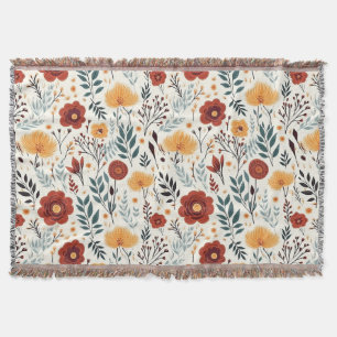 Cute Boho Flower Pattern, Whimsical Floral Boho Throw Blanket