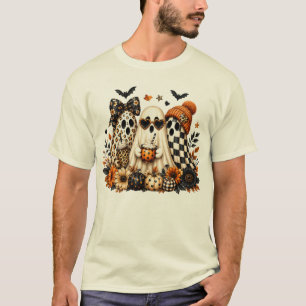 Cute Boho Ghosts Sunflower Halloween T-Shirt