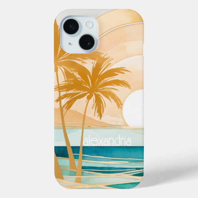 Cute Boho Gold Abstract Beach Landscape With Name Case-Mate iPhone Case (Back)