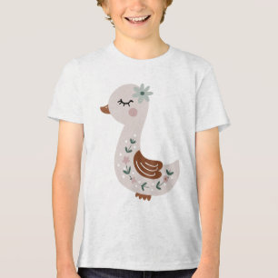Cute Boho Goose with Floral Details Pastel Tri-Blend Shirt