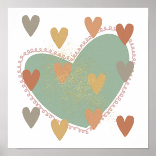 Cute boho hearts, poster