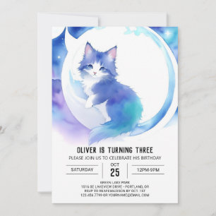 Cute Boho Kitty Birthday Invitation
