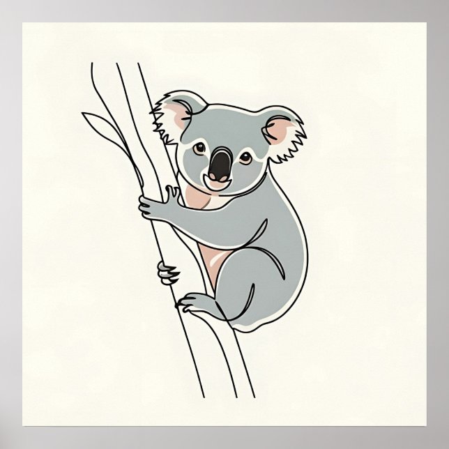 Cute Boho Koala Line Art Poster (Front)