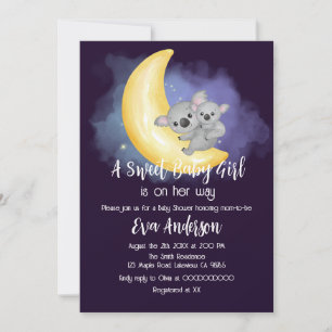 Cute Boho Koalas On The Moon Baby Shower Invitation