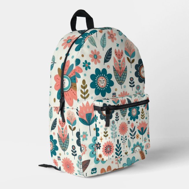 Cute Boho Leaves and Flowers  Printed Backpack (Back Corner Left)