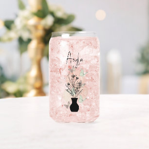 Cute Boho Line Art Flowers and Butterflies  Can Glass