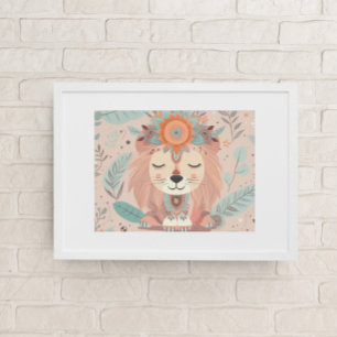 Cute Boho Lion Animal Safari Baby Room Wall Art