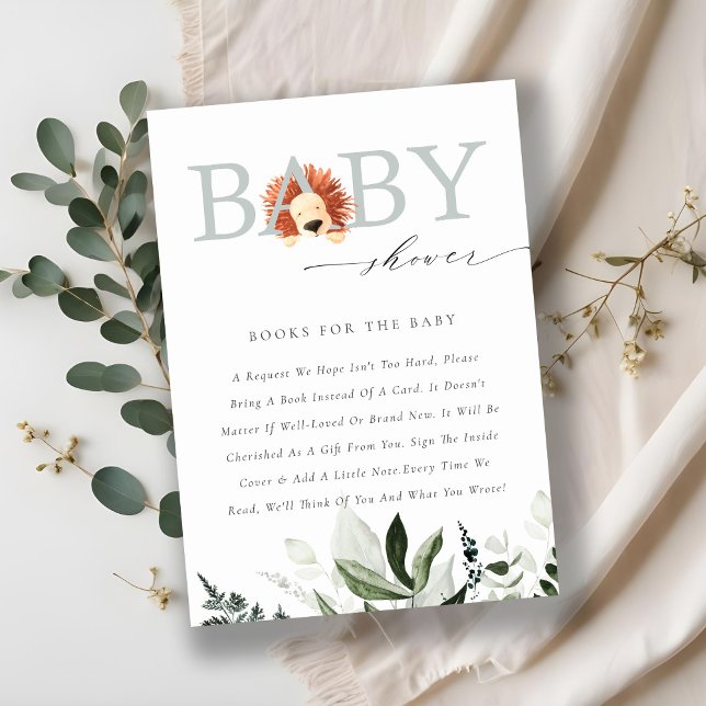 Cute Boho Lion Foliage Books For Baby Shower Enclosure Card (Creator Uploaded)